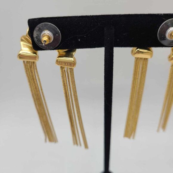 J Crew 3" Sculpted Gold Tone Fan Fringe Earrings NWOT! - Picture 5 of 8